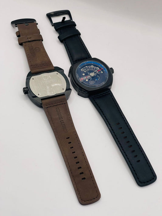 Maverick Timekeepers | Dark Case PU Leather Strap Chronos