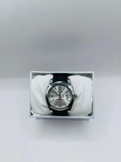 Silverstream Date | Polished Case Black Strap Timepiece